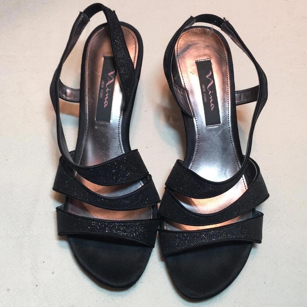 Nina New York black glitter strappy heels sz 7.5 shoes - Picture 1 of 8